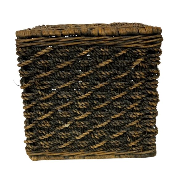 Woven Wicker Tissue Box Cover Holder Brown Square Vertical Bathroom Decor - Picture 3 of 7